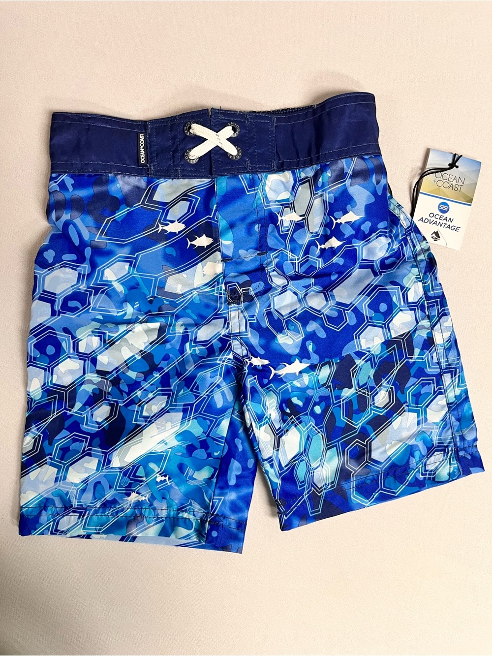 Brand New-Ocean Coast Boys' Blue Rain Lined Swim Trunks